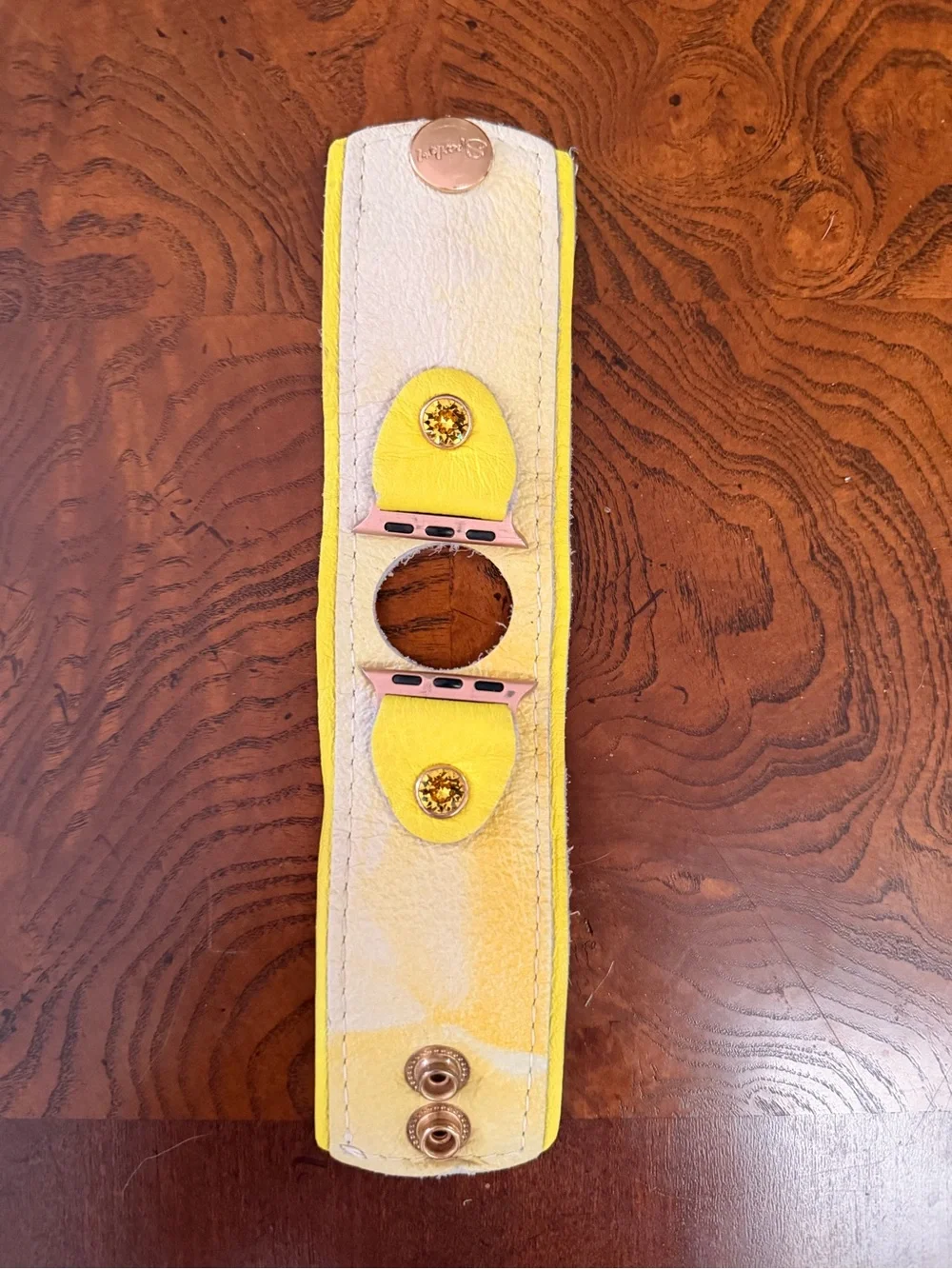 Yellow/white Shibori Leather Apple Watch cuff Band